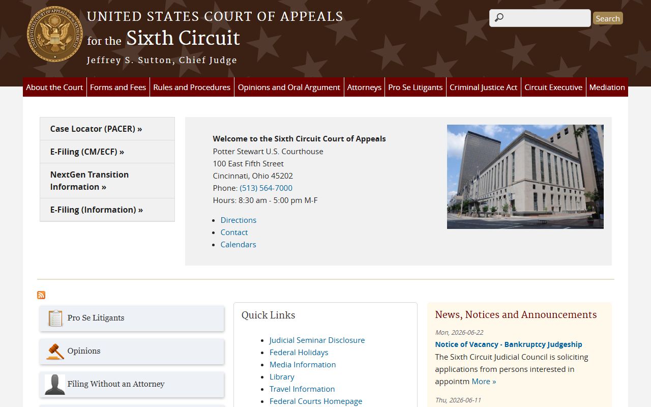 Whitley County Circuit Court records and Sixth Circuit federal appeal distinction