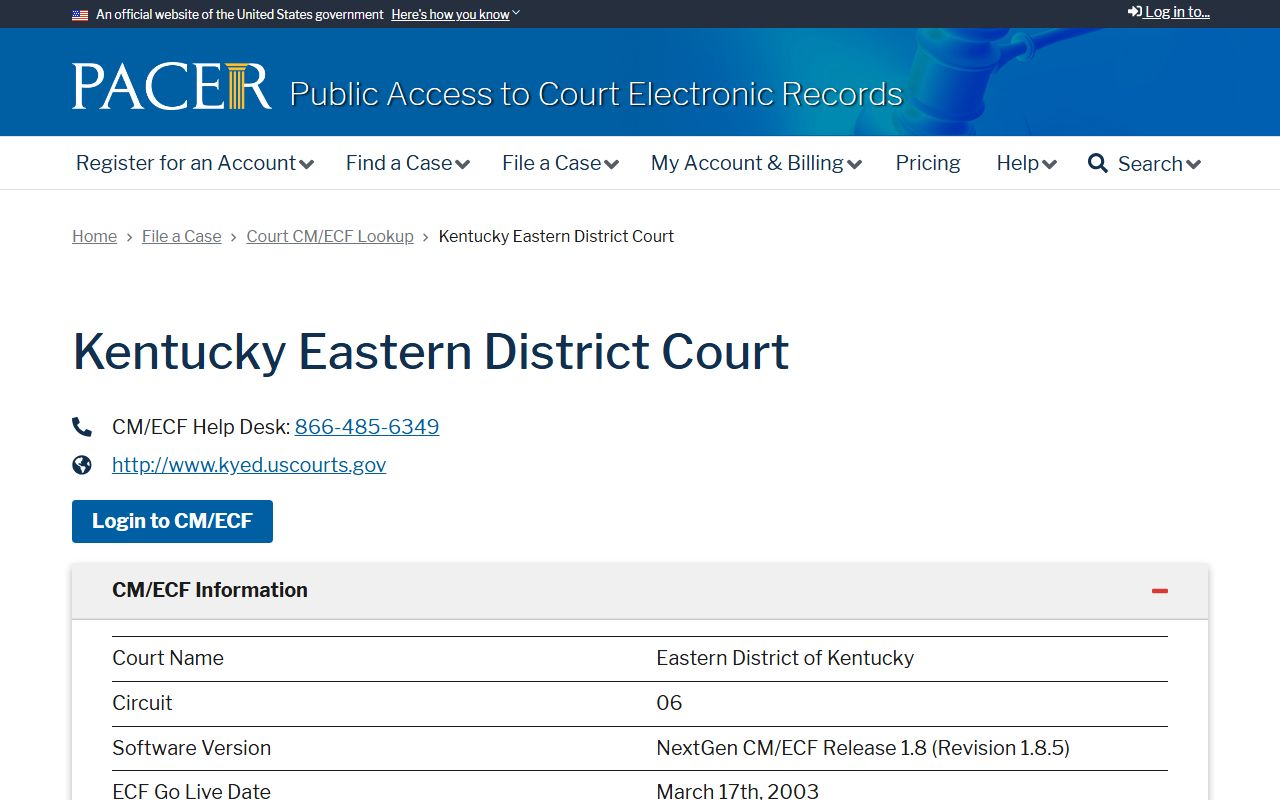 Whitley County Circuit Court records and Eastern District federal case lookup distinction