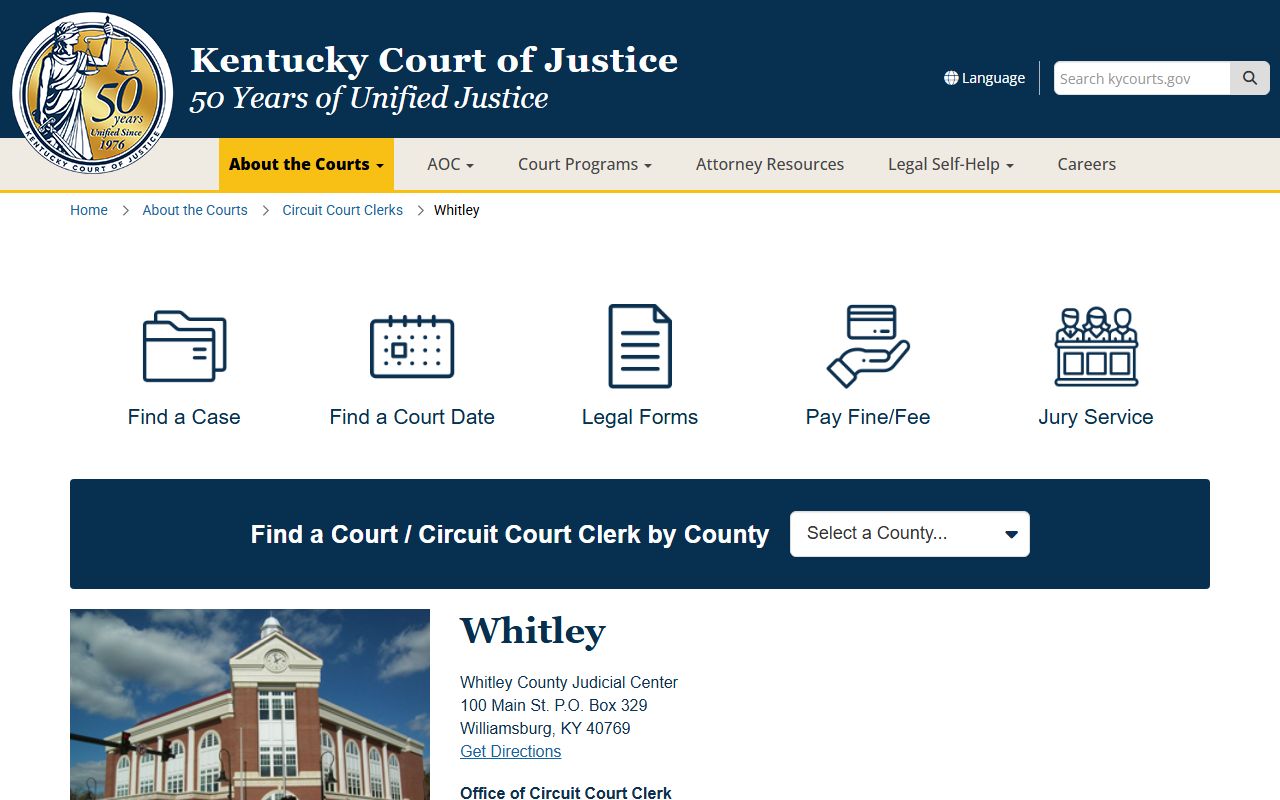 Whitley County court records on the KCOJ county page