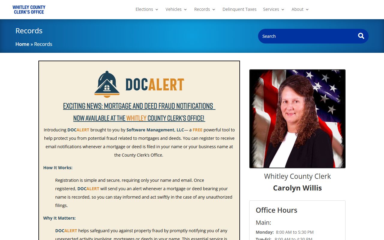 Whitley County probate records county clerk will index information