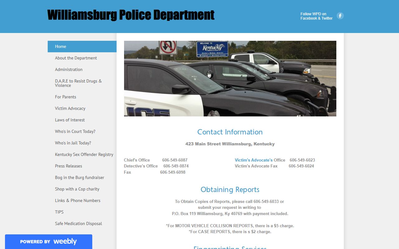 Whitley County traffic court records and Williamsburg Police report copies